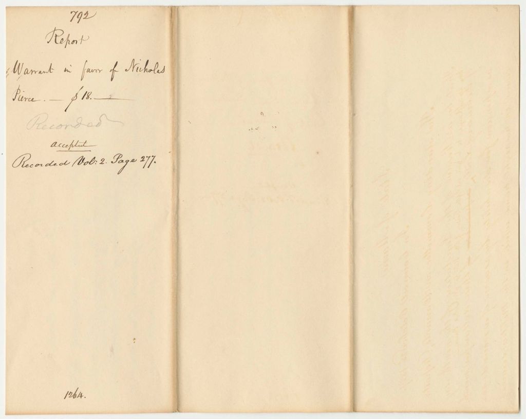 Miniature of Report 792: Report on the Warrant in Favor of Nicholas Pierce for a Pension