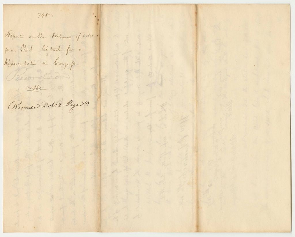 Miniature of Report 798: Report on the Return of Votes from York District for a Representative in Congress