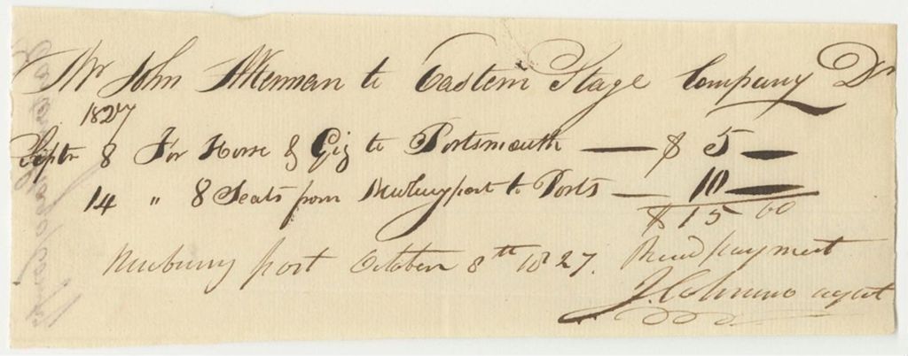 Miniature of Receipts for the Account of John Ackerman for Transporting Certain Persons from Massachusetts to This State Charged with Murder