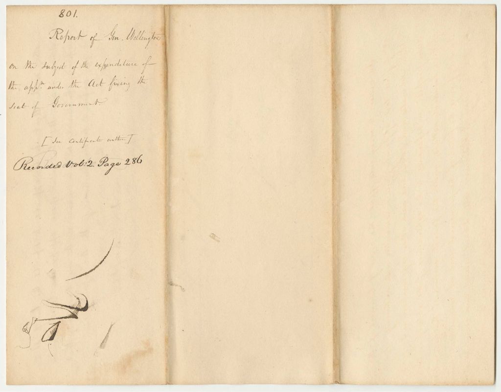 Miniature of Report 801: Report of General Wellington on the Subject of the Expenditure of the Appropriation Under the Act of Fixing the Seat of Government