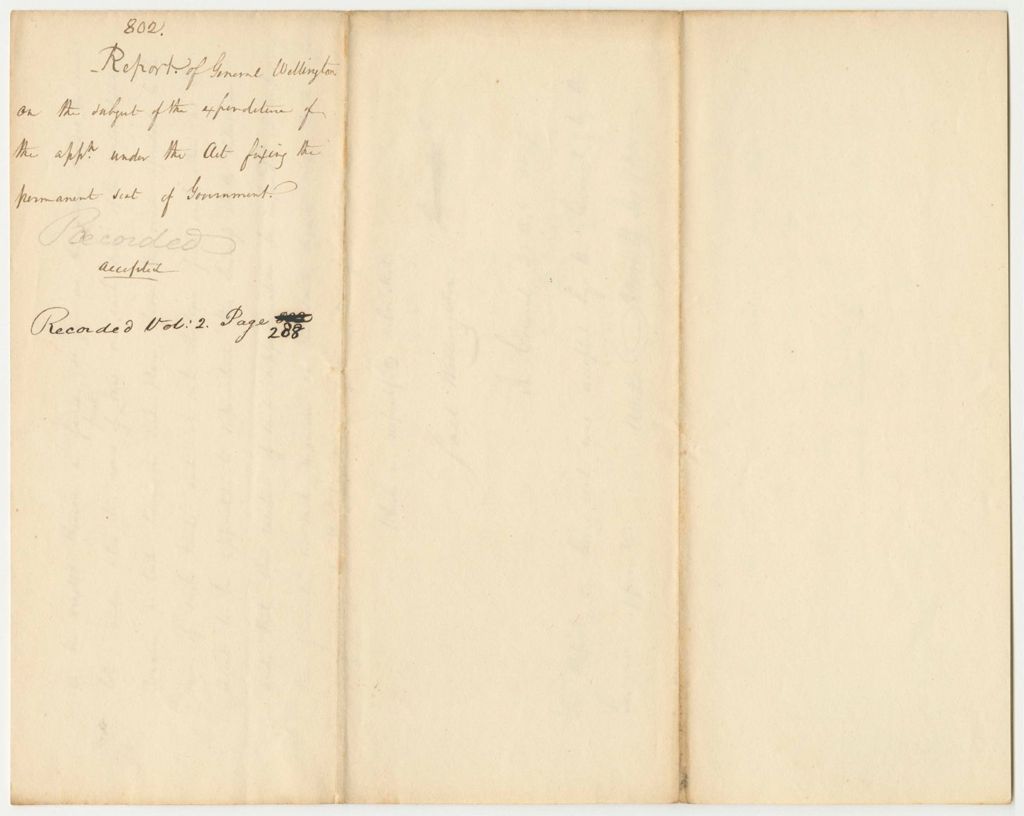 Miniature of Report 802: Report of General Wellington on the Subject of the Expenditure of the Appropriation Under the Act Fixing the Permanent Seat of Government