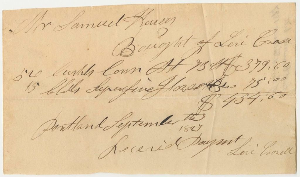 Miniature of Receipts for the Account of Samuel F. Hussey, One of the Agents of the Penobscot Tribe of Indians
