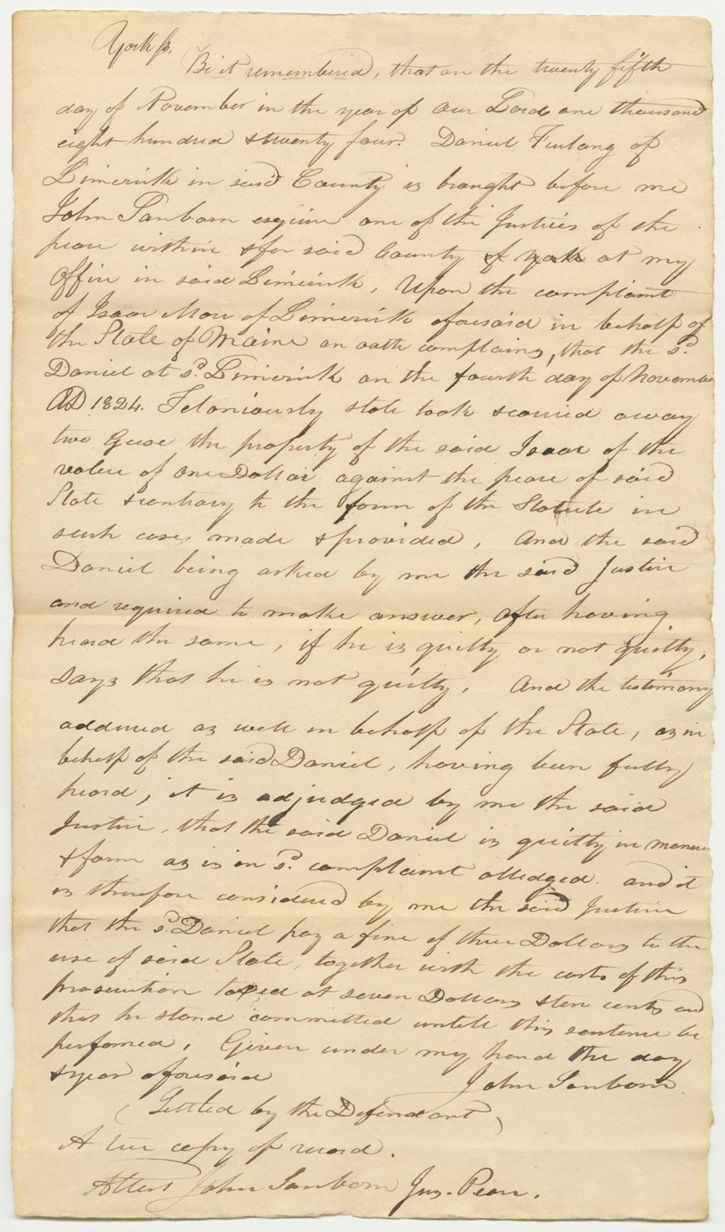 Miniature of Record of the State of Maine vs. Daniel Furlong