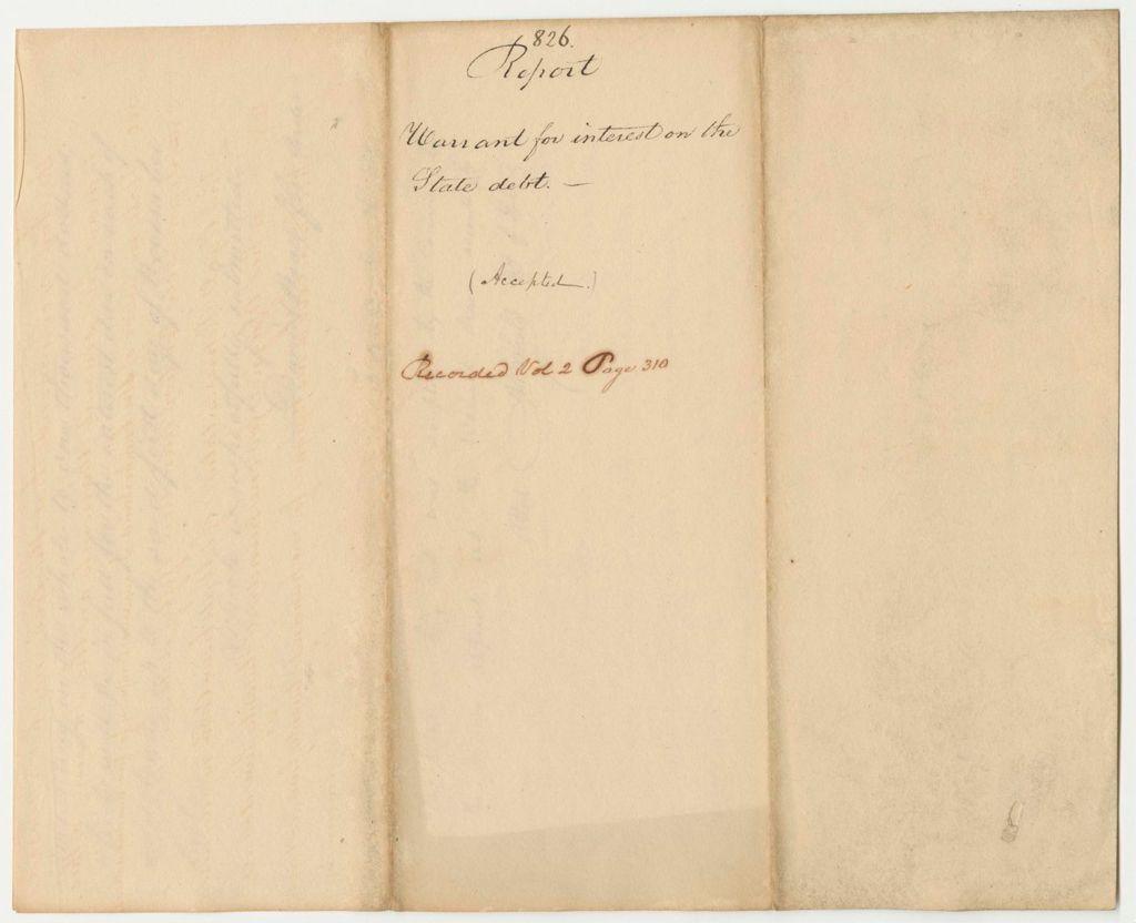 Miniature of Report 826: Report on the Warrant for Interest on the State Debt