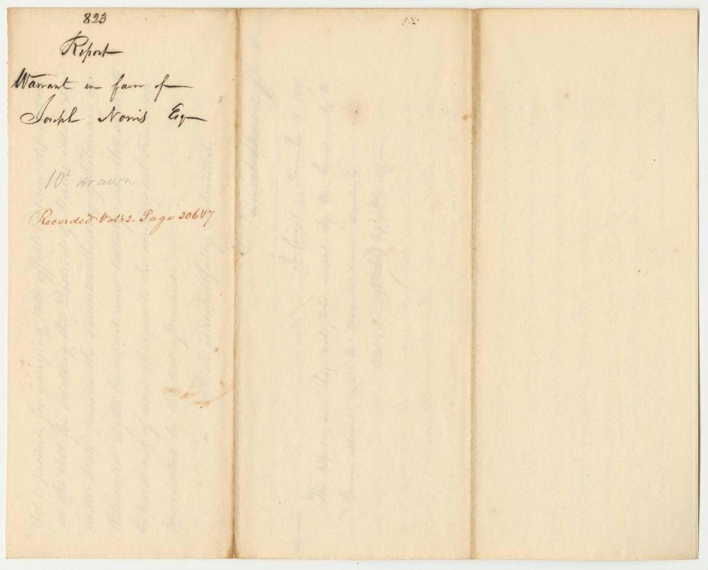 Miniature of Report 823: Report on the Warrant in Favor of Joseph Norris, Esq., for Surveying