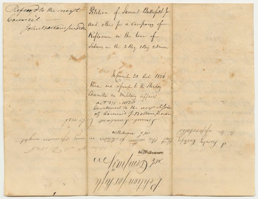 Miniature of Petition of Samuel Butterfield Jr., and Others for a Company of Riflemen in the Town of Sidney in the 2nd Regiment, 1st Brigade, and 2nd Division