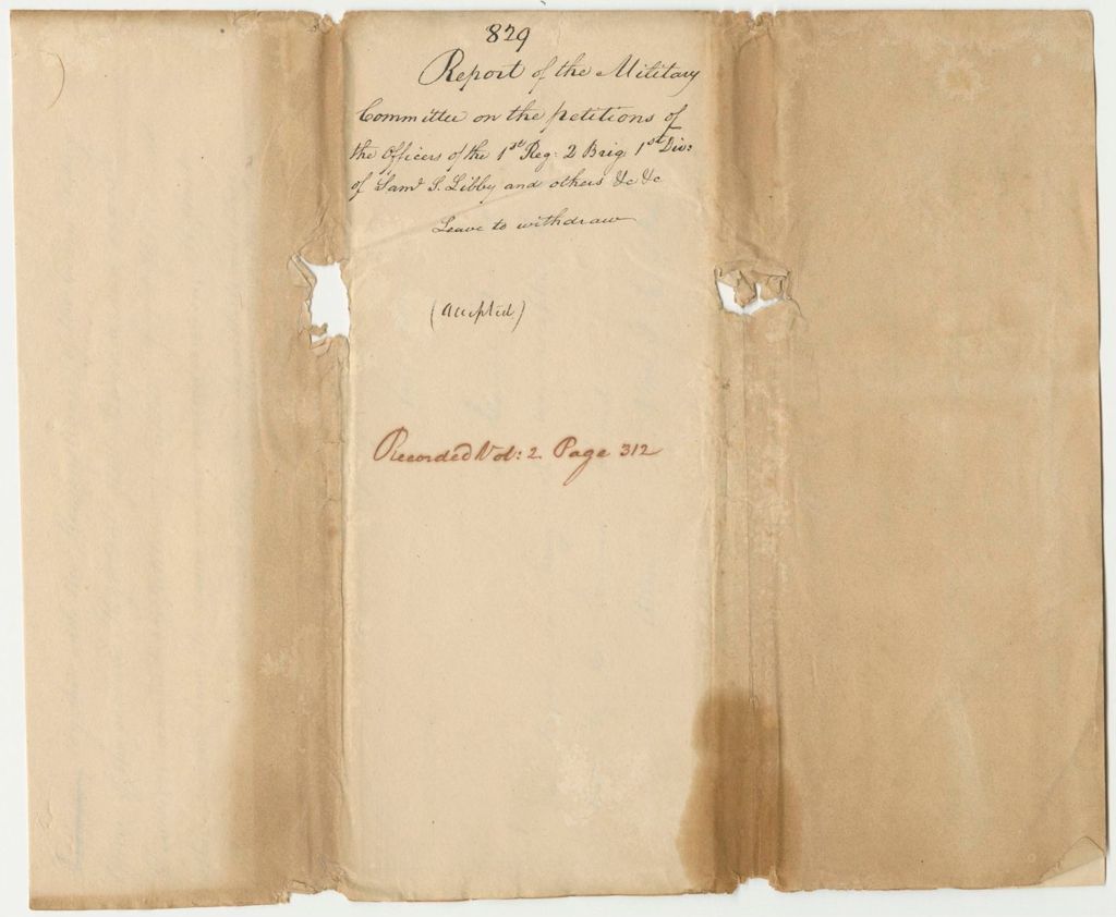 Miniature of Report 829: Report Giving Leave to Withdraw Sundry Military Petitions