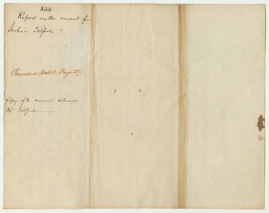 Miniature of Report 834: Report on the Account of Joshua Tolford for Superintending Public Property at the State Arsenal