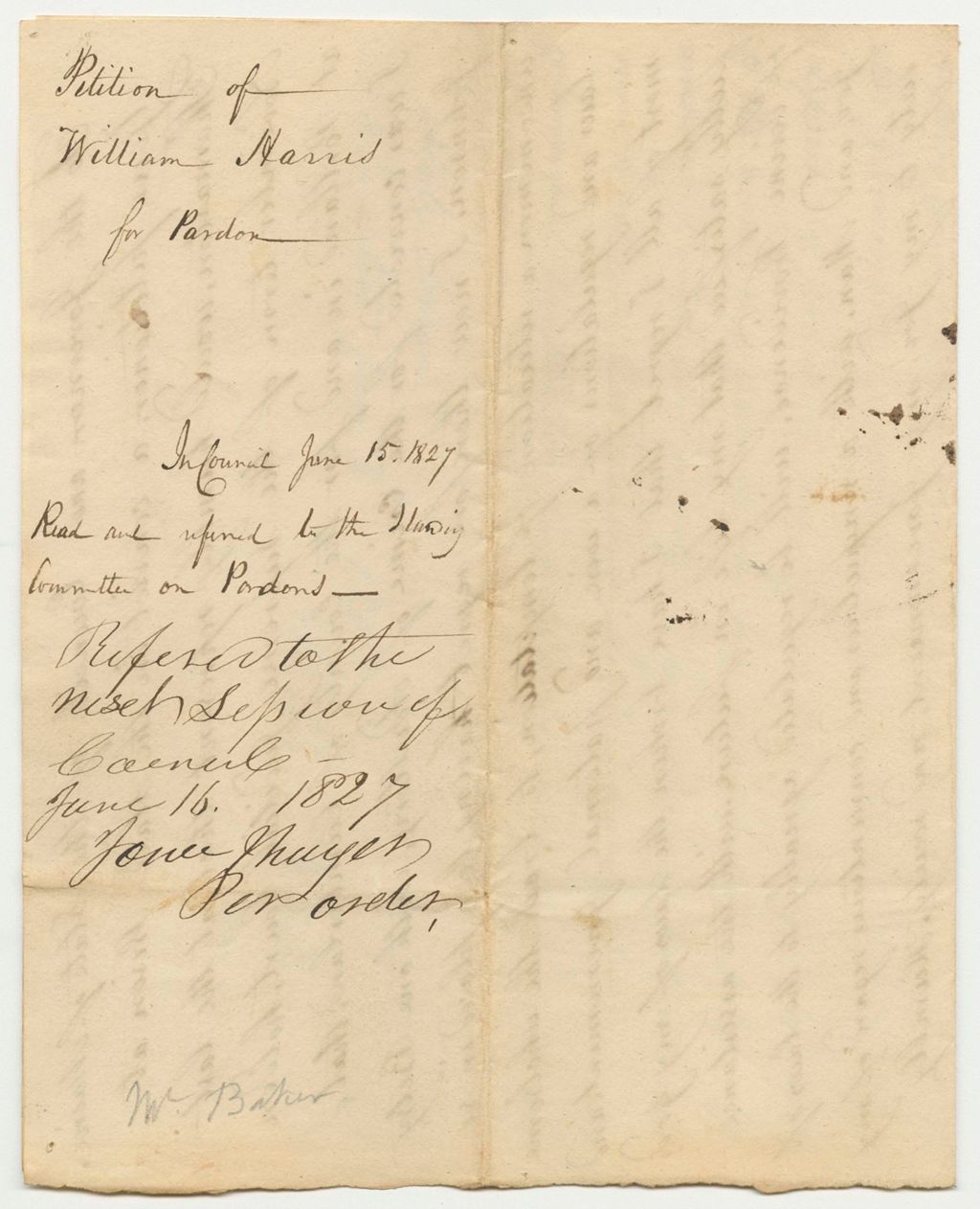 Miniature of Petition of William Harris for a Pardon