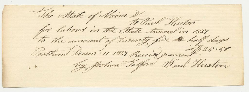 Miniature of Paul Huston's Bill for Labor in the State Arsenal