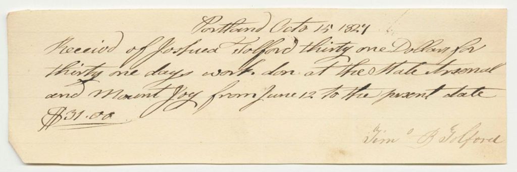 Miniature of Timothy B. Tolford's Bill for Work at the State Arsenal and Mount Joy