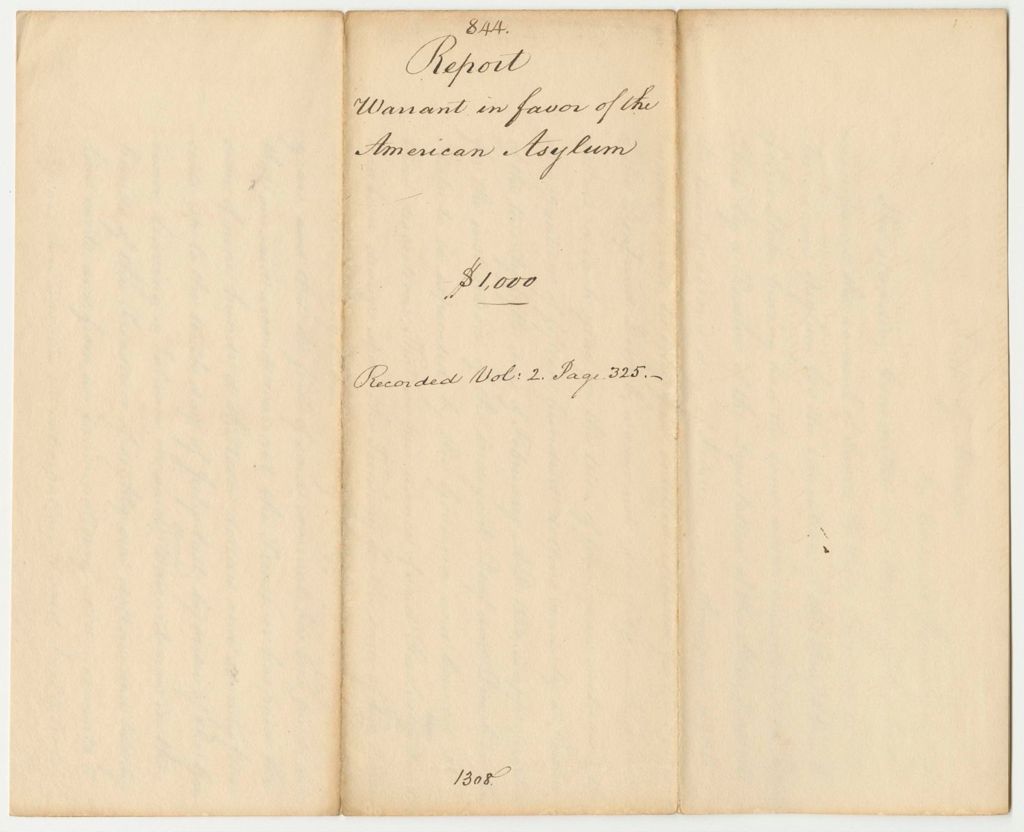 Miniature of Report 844: Report on the Warrant in Favor of the American Asylum