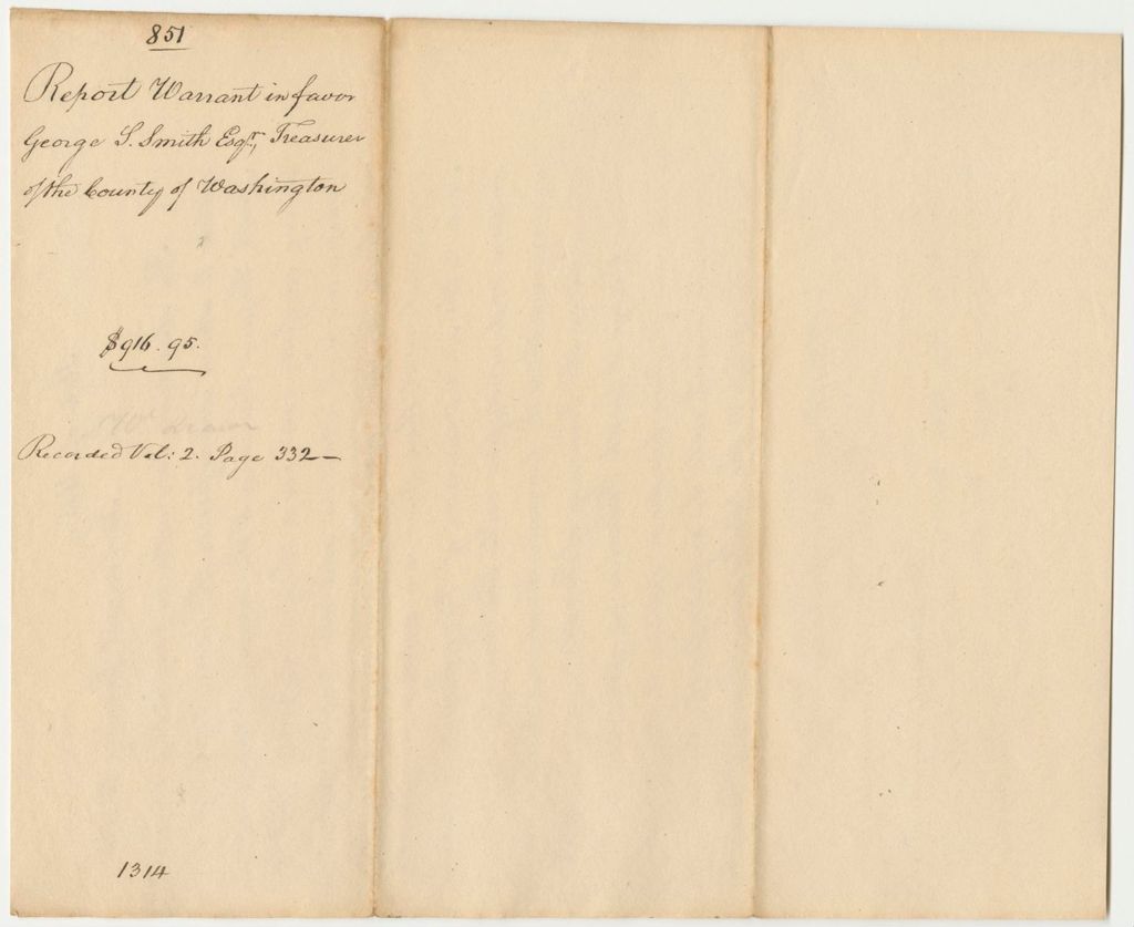Miniature of Report 851: Report on the Warrant in Favor of George S. Smith, Esq., Treasurer of Washington County