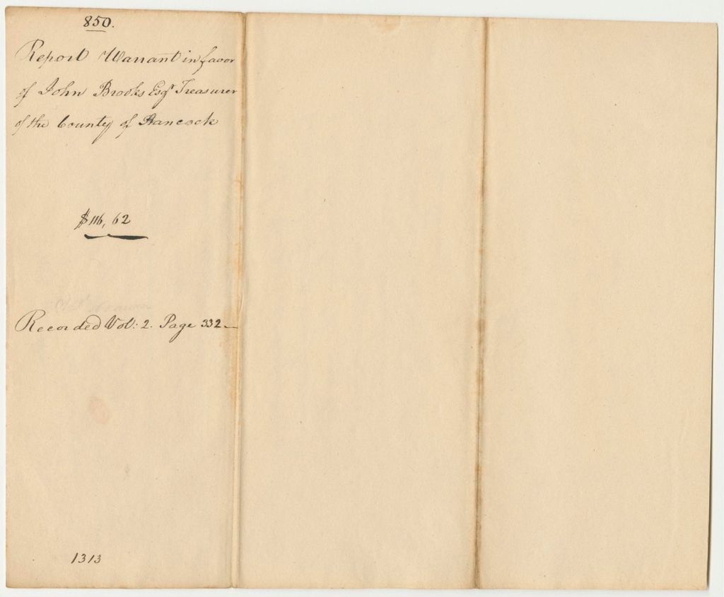Miniature of Report 850: Report on the Warrant in Favor of John Brooks, Esq., Treasurer of Hancock County