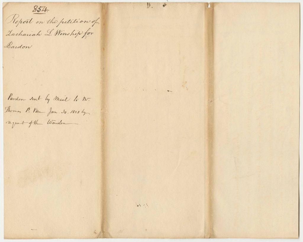 Miniature of Report 854: Report on the Petition of Zachariah L. Winship for a Pardon