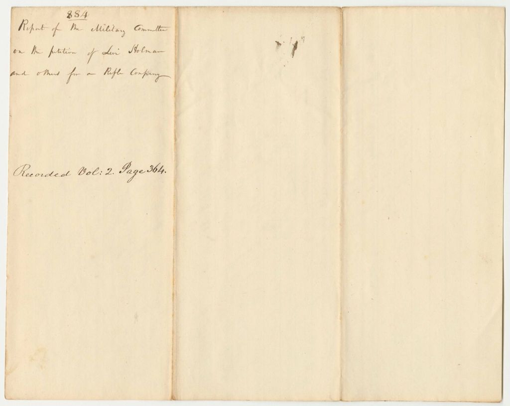 Miniature of Report 884: Report on the Petition of Levi Holman and Others for a Rifle Company in St. Albans and Corinna