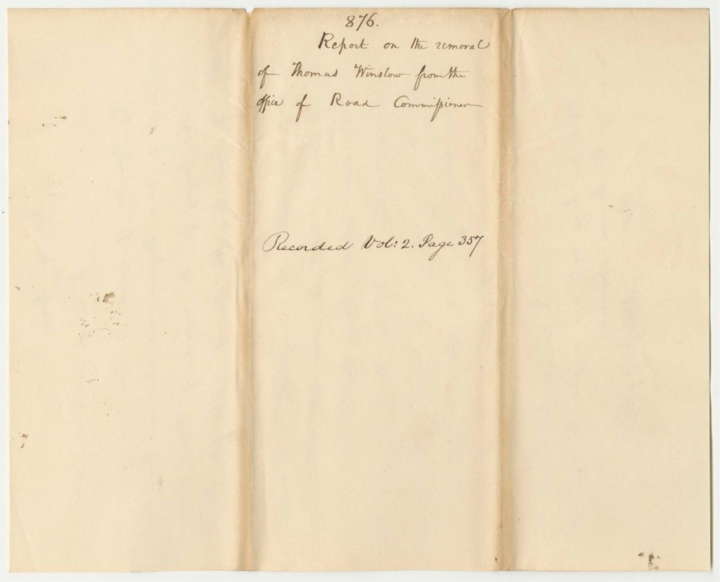 Miniature of Report 876: Report on the Removal of Thomas Winslow from the Office of Road Commissioner of Oxford County