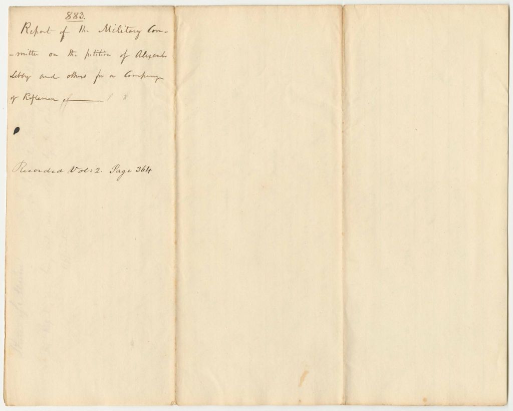 Miniature of Report 883: Report on the Petition of Alexander Libby and Others for a Company of Riflemen in Warren