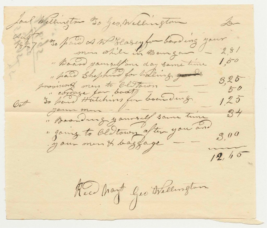 Miniature of George Wellington's Bill for Boarding