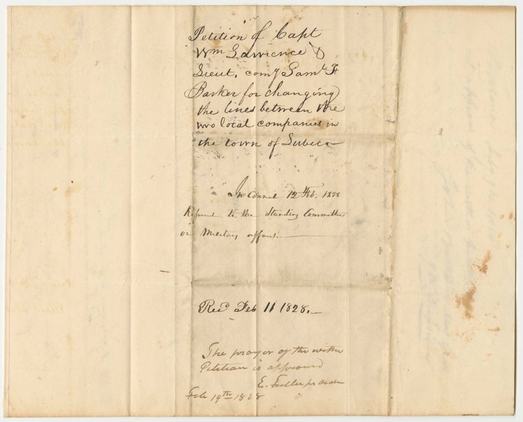 Miniature of Petition of Capt. William Lawrence and Lieut. Samuel F. Barker for Changing the Lines Between Two Companies in the Town of Lubec