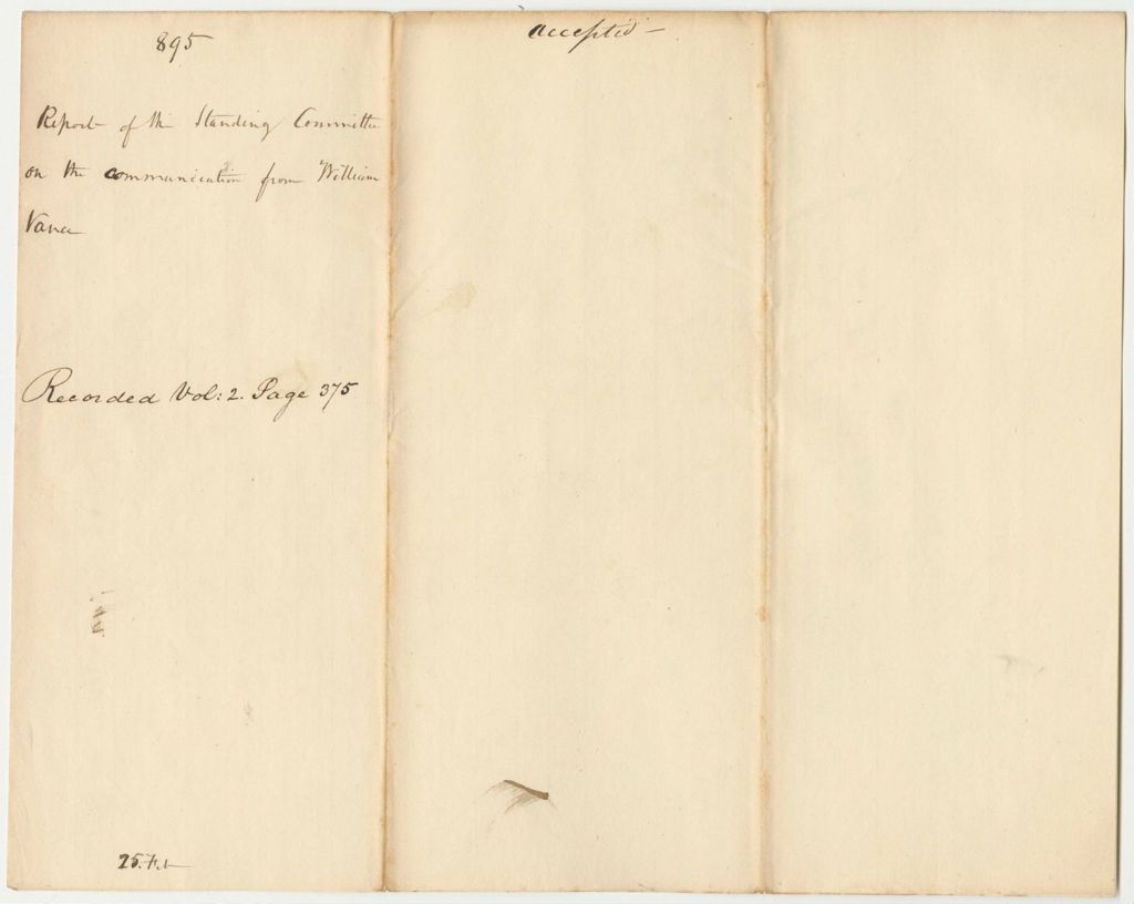 Miniature of Report 895: Report on the Communication from William Vance in Relation to the Petition of John N. Todd and Others of Calais, for a Company of Artillery