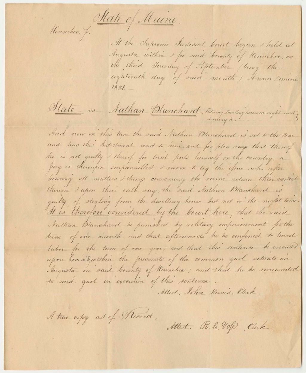 Miniature of State of Maine vs. Nathaniel Blanchard, Copy of Record