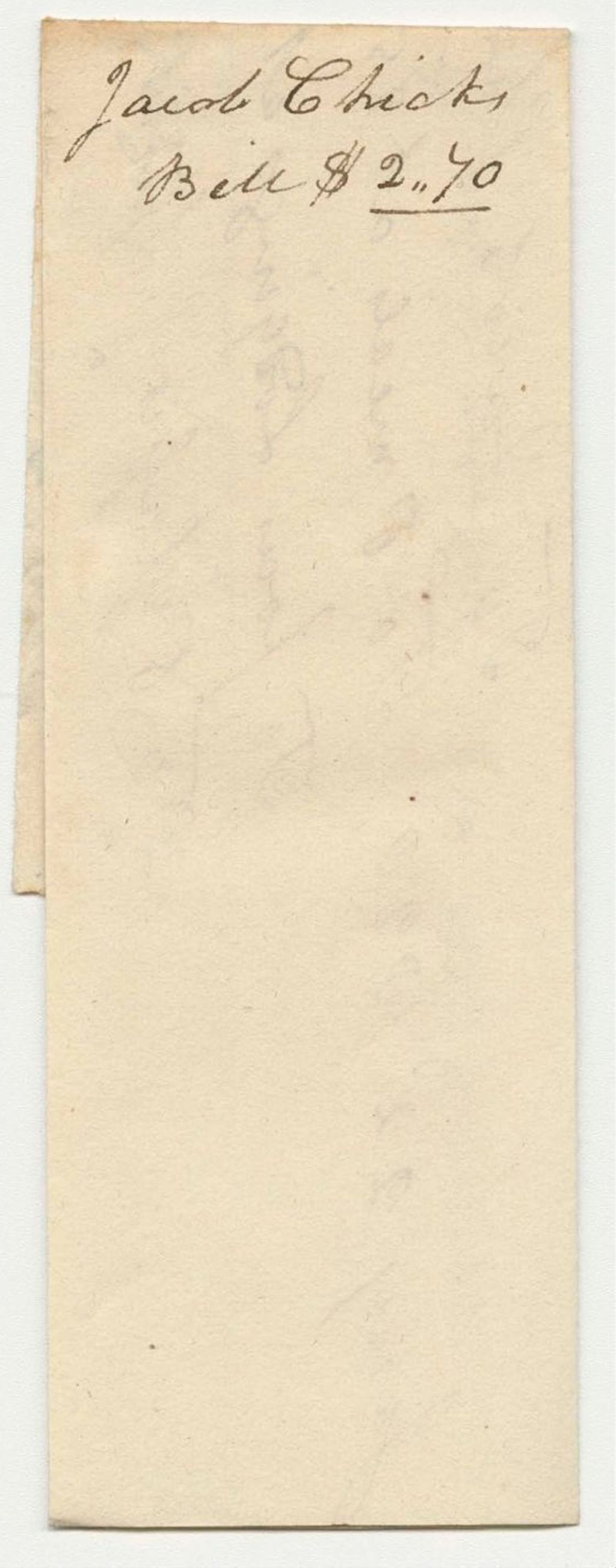 Miniature of Jacob Chick's Bill to Samuel Call, Esq., for Meals and Lodging