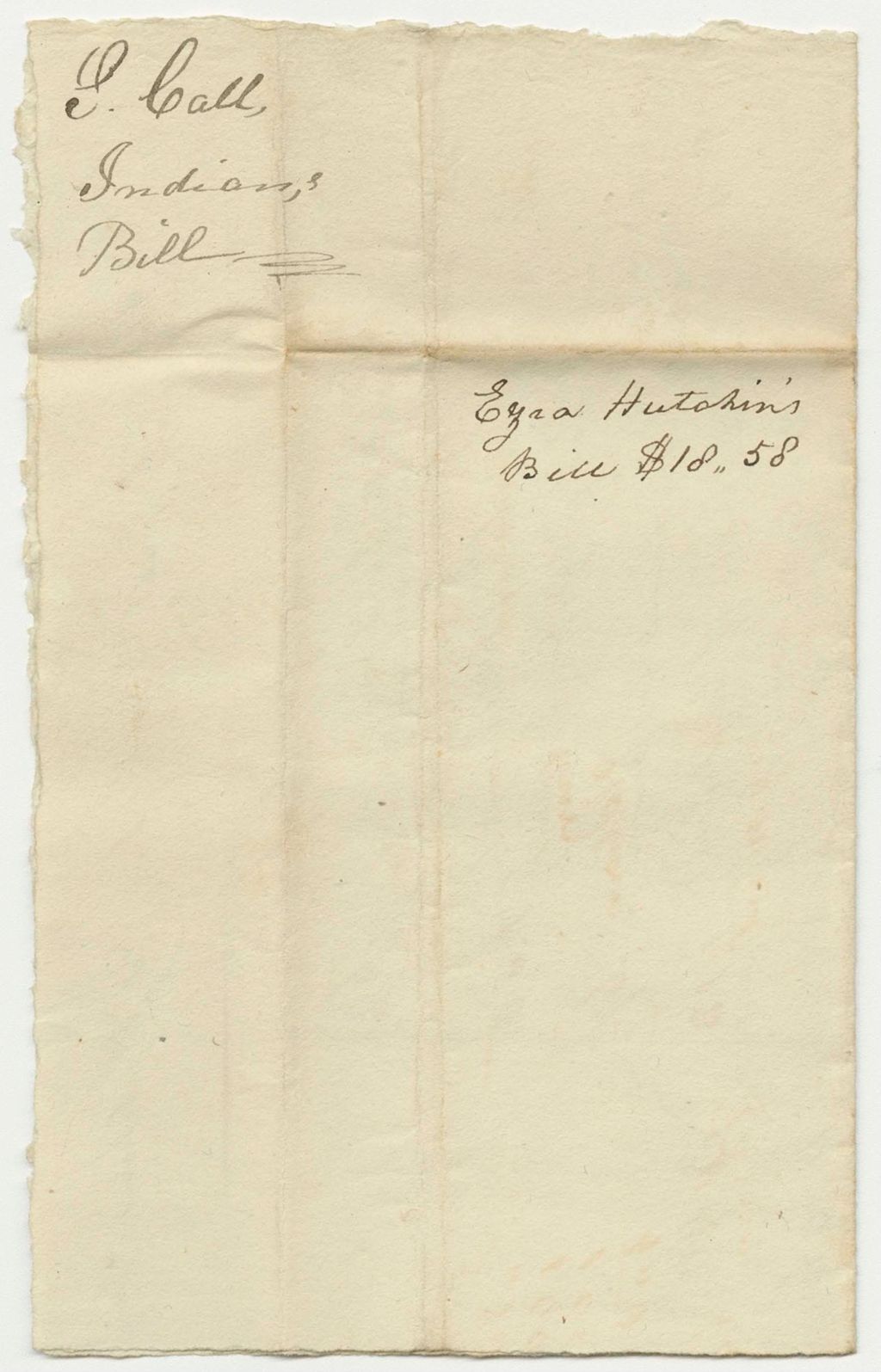 Miniature of Ezra Hutchin's Bill to Samuel Call, Esq., for Meals and Lodging