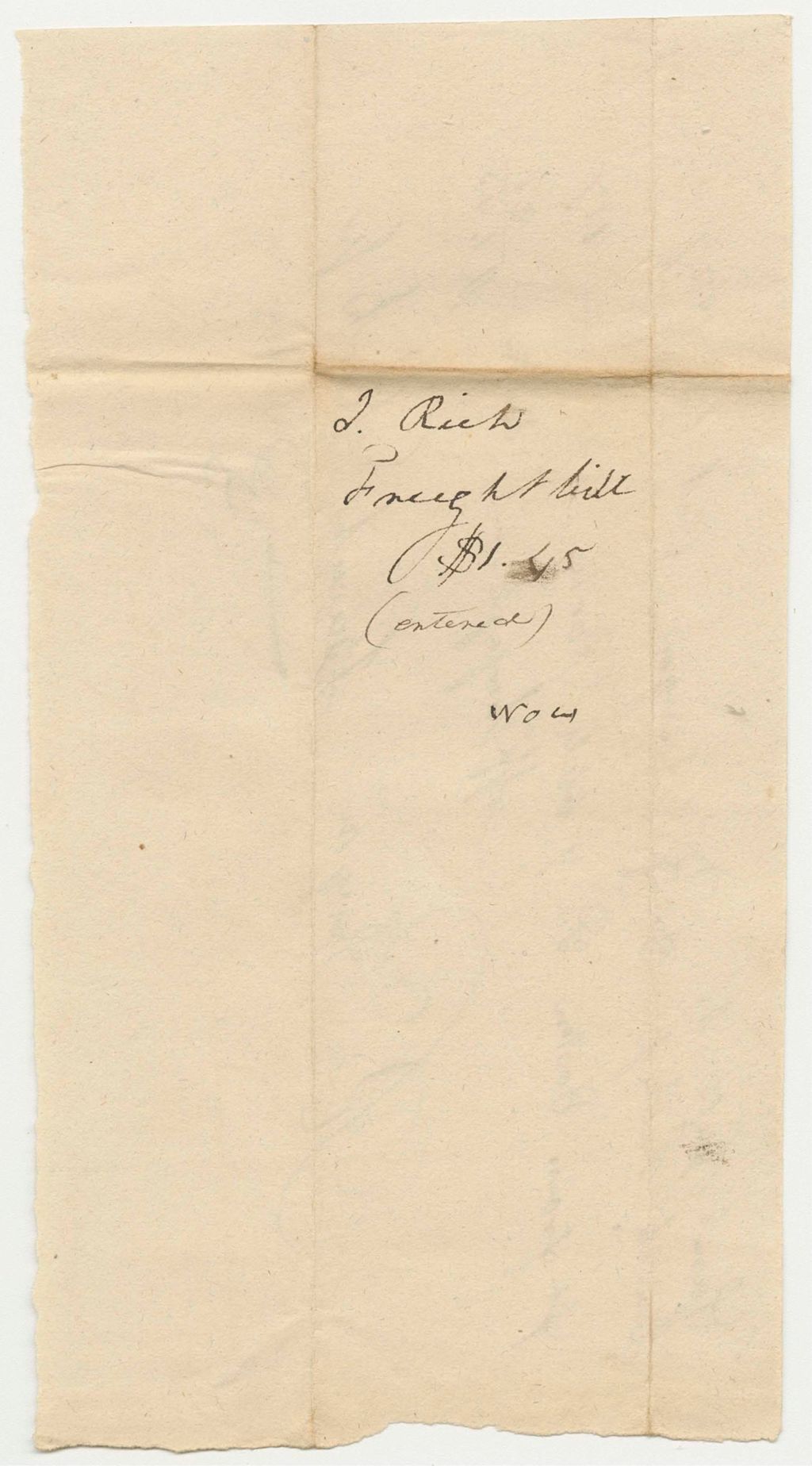 Miniature of Isaiah Rich's Bill to Samuel Call, Esq., for Freight and Wharfage in Boston