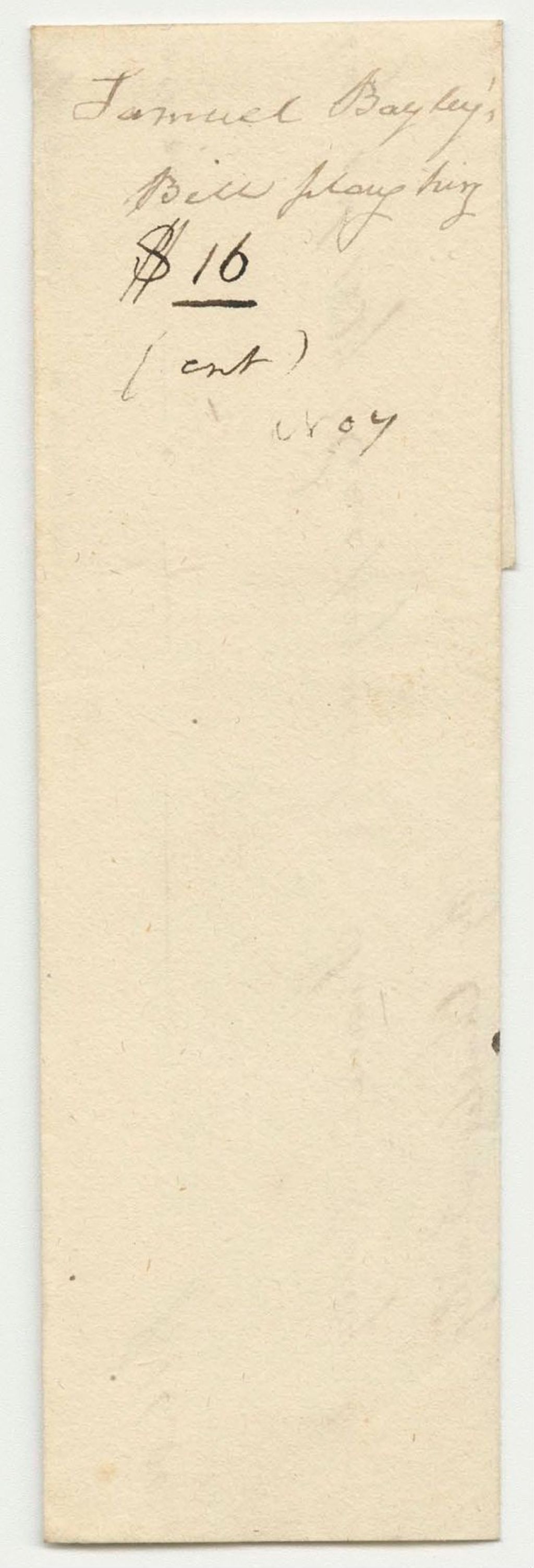 Miniature of Samuel Bailey's Bill to Samuel Call, Esq., for Ploughing for the Penobscot Indians on the Castergain Island