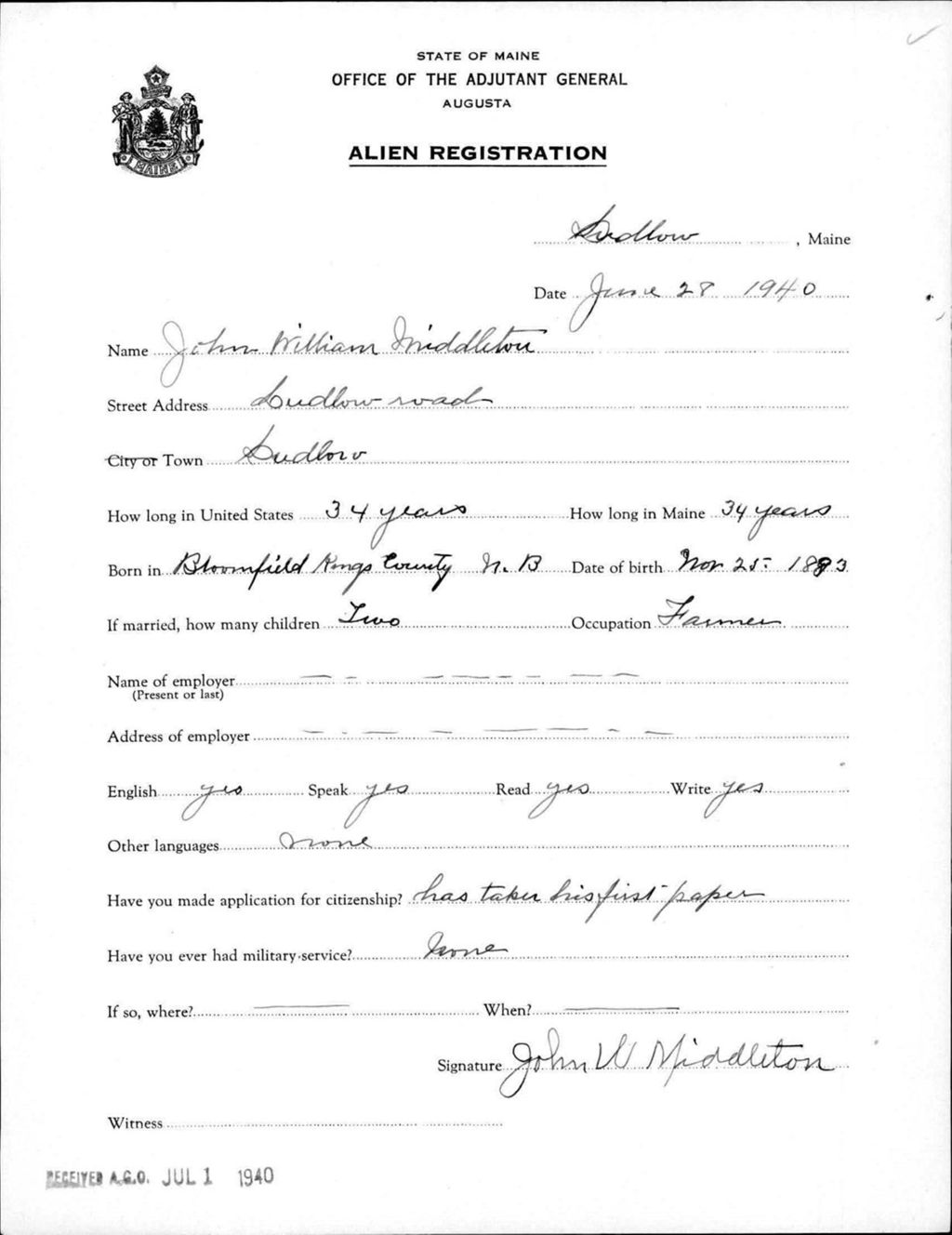 Miniature of Alien Registration- Middleton, John W. (Limestone, Aroostook County)