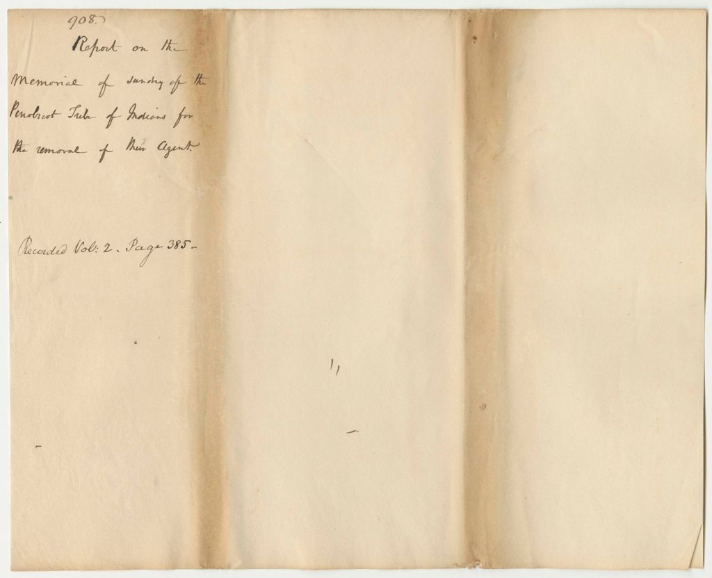 Miniature of Report 908: Report on the Memorial of Sundry of the Penobscot Tribe of Indians for the Removal of Their Agent