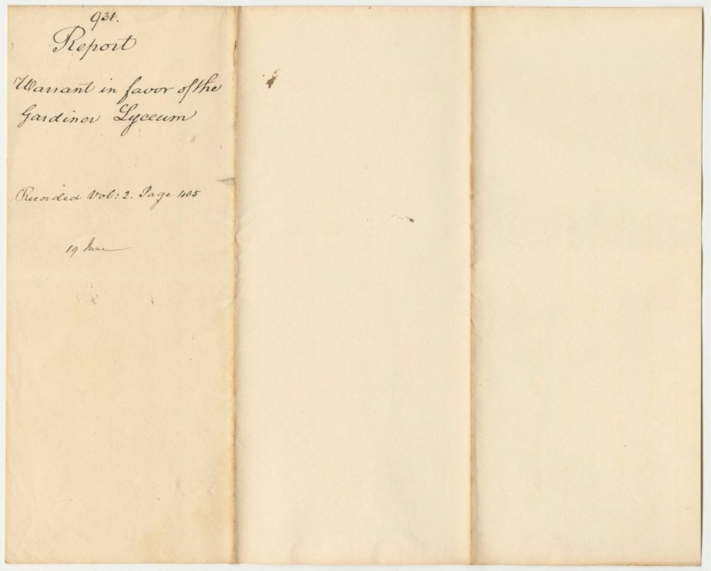 Miniature of Report 931: Report on the Warrant in Favor of the Gardiner Lyceum