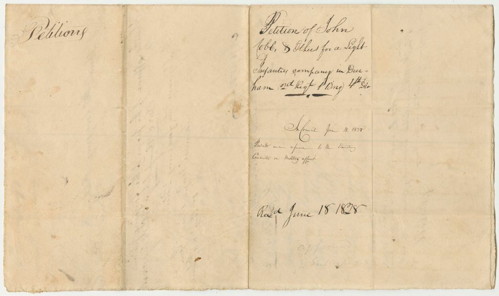 Miniature of Petition of John Cobb and Others for a Company of Light Infantry in Durham