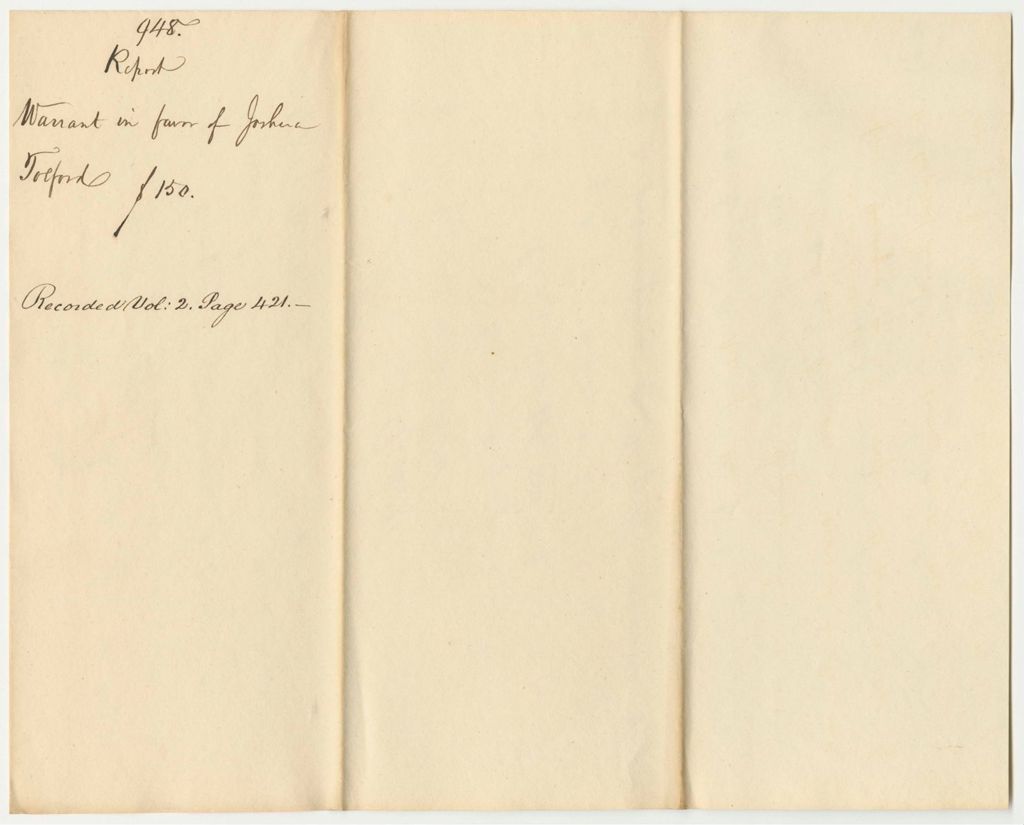 Miniature of Report 948: Report on the Warrant in Favor of Joshua Tolford as Keeper of the State Arsenal