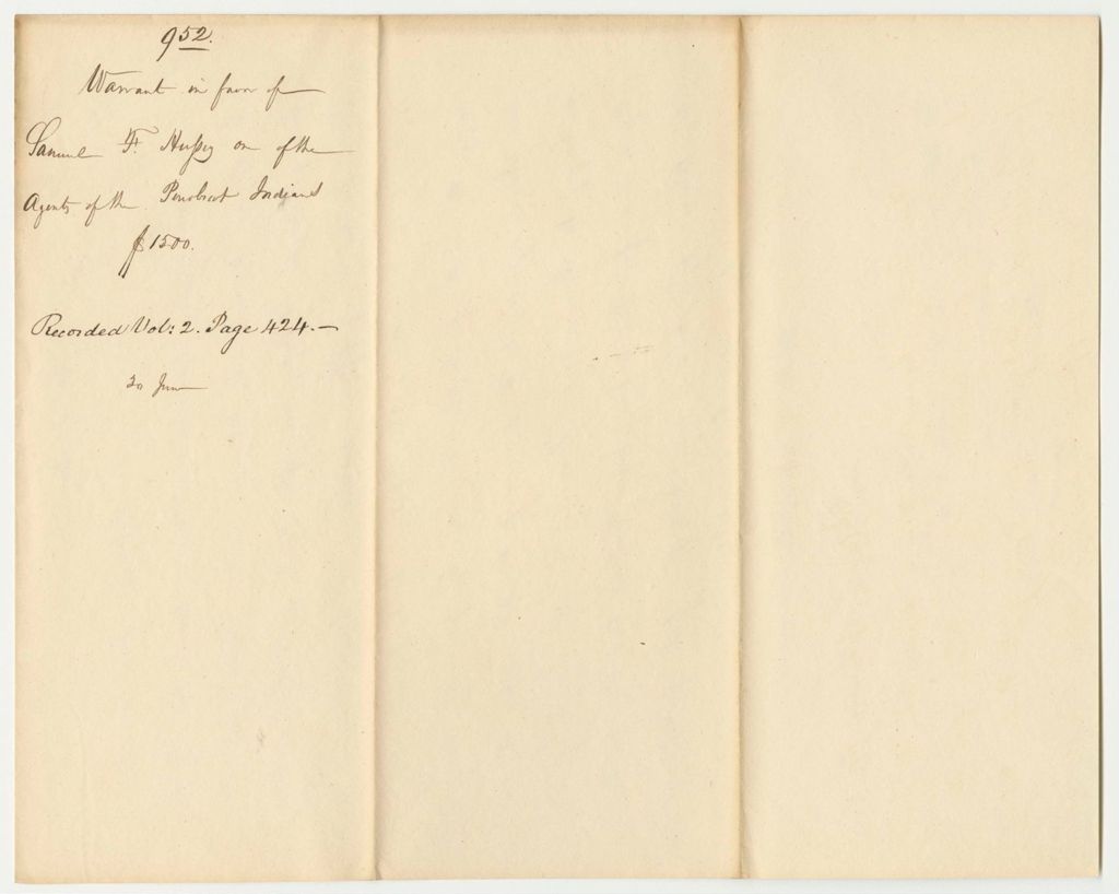 Miniature of Report 952: Report on the Warrant in Favor of Samuel F. Hussey, One of the Agents of the Penobscot Indians