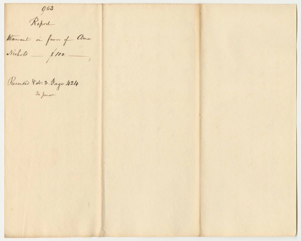Miniature of Report 953: Report on the Warrant in Favor of Amos Nichols, Secretary of State, for Publishing Laws