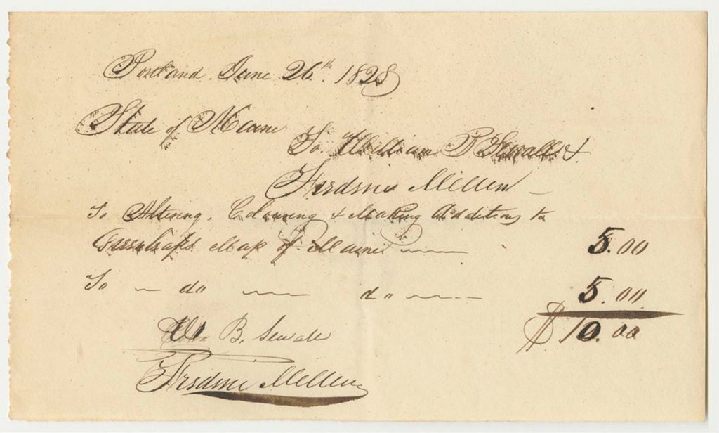 Miniature of Bill from William B. Sewall and Frederick Mellen for Making Additions to Two Greenleaf's Maps