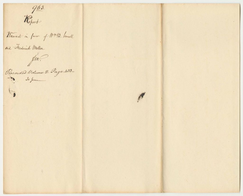 Miniature of Report 963: Report on the Warrant in Favor of William B. Sewall and Frederick Mellen for Making Additions to Two Greenleaf's Maps