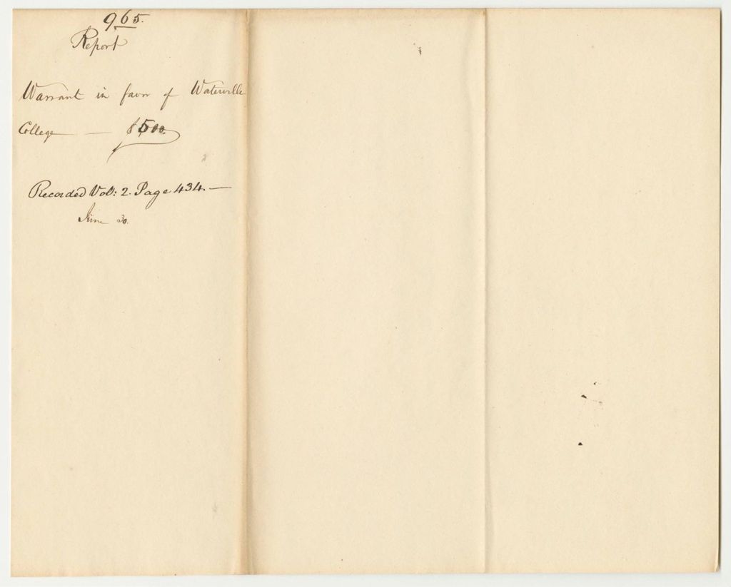 Miniature of Report 965: Report on the Warrant in Favor of Waterville College