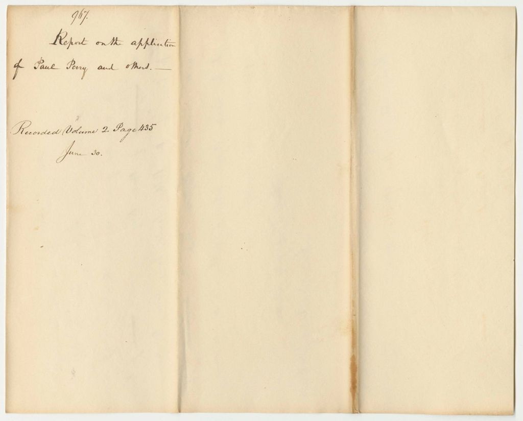 Miniature of Report 967: Report on the Application of Paul Perry and Others for the Purchase of a Portion of the Public Lands
