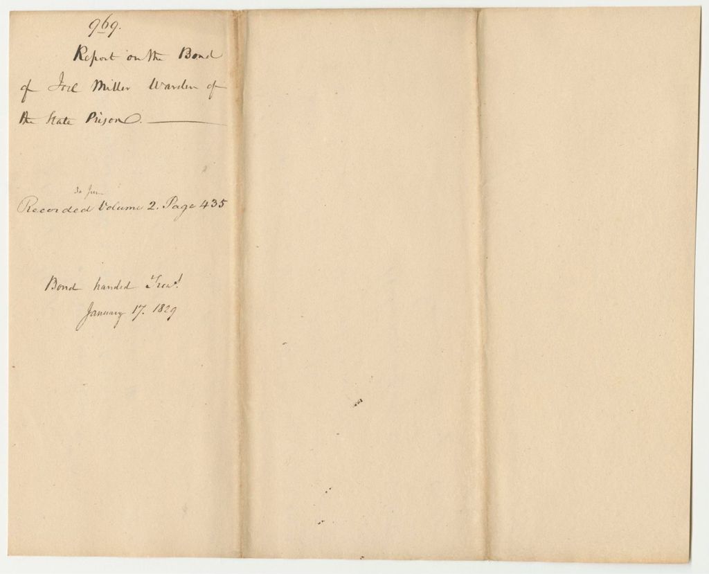 Miniature of Report 969: Report on the Bond of Joel Miller, Warden of the State Prison