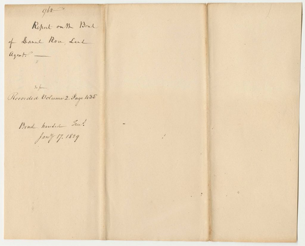 Miniature of Report 968: Report on the Bond of Daniel Rose, Land Agent
