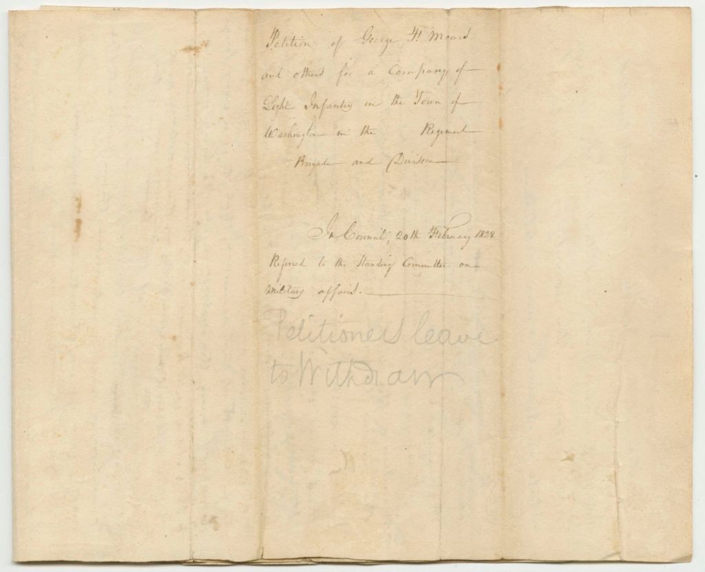 Miniature of Petition of George F. Mead and Others, for a Company of Light Infantry in the Town of Washington