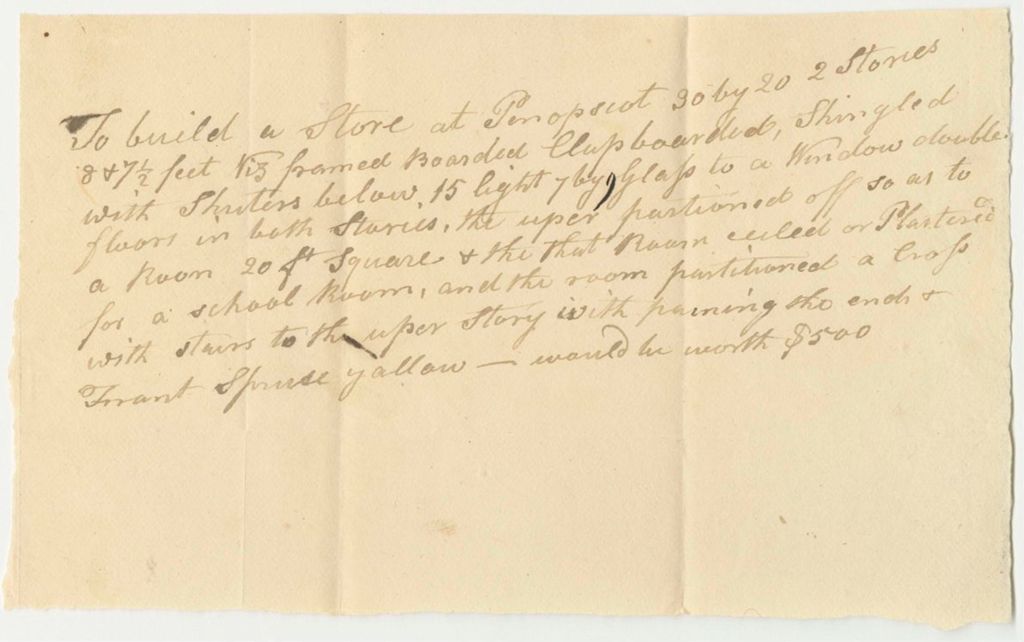 Miniature of Plan and Cost Estimate for Building a Store House and School Room for the Penobscot Indians
