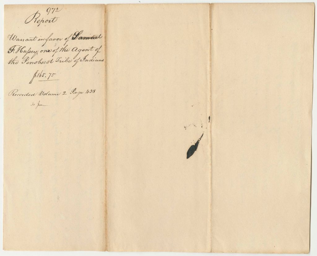 Miniature of Report 972: Report on the Warrant in Favor of Samuel F. Hussey, One of the Agents of the Penobscot Indians