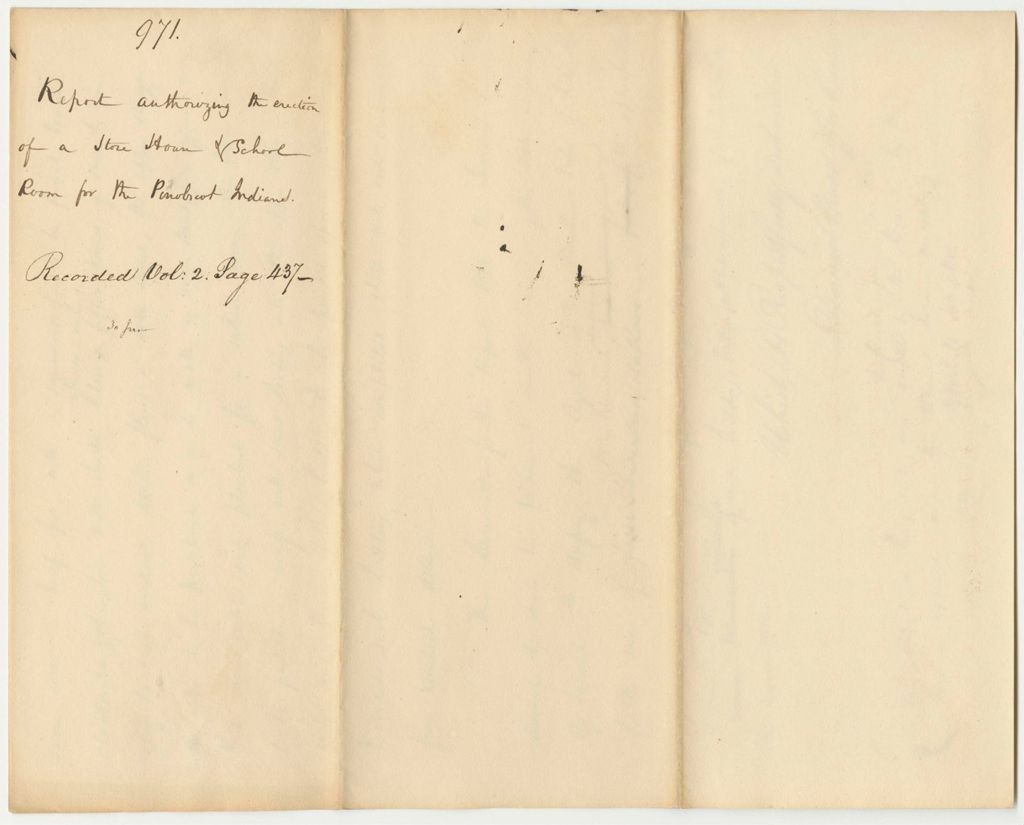 Miniature of Report 971: Report Authorizing the Erection of a Store House and School Room for the Penobscot Indians