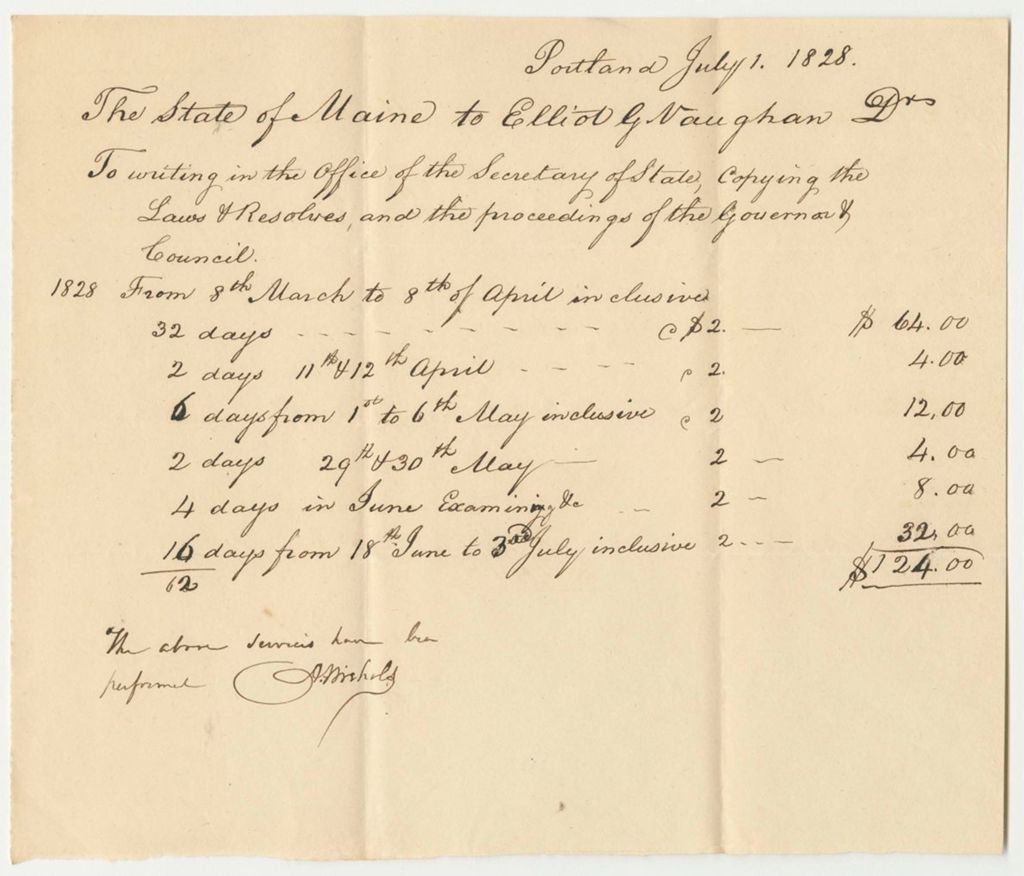 Miniature of Account of Elliot G. Vaughan, Clerk for Secretary of State