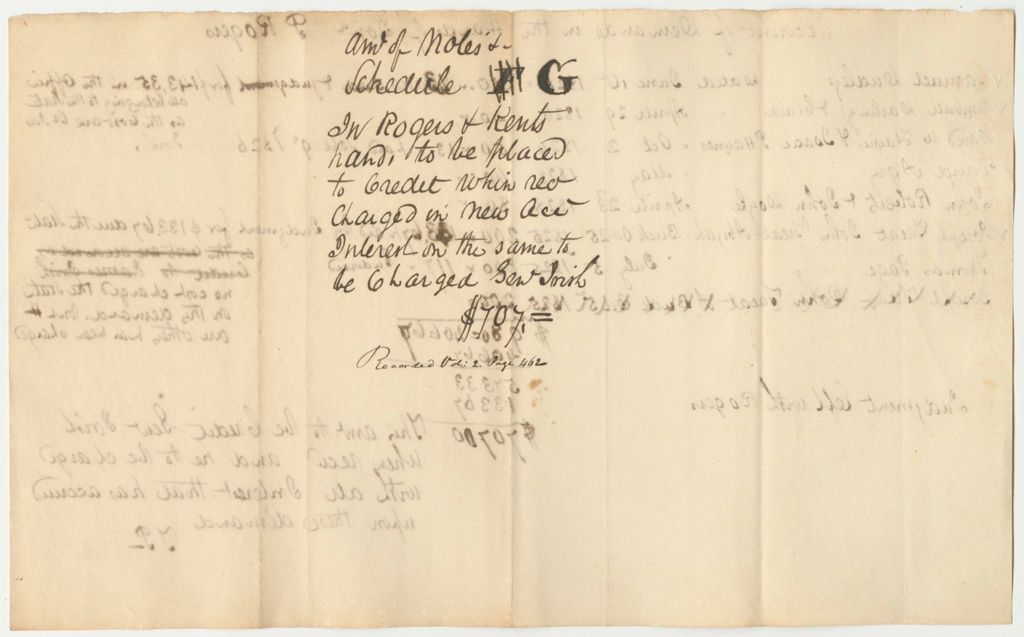 Miniature of Schedule G, Account in Demands on the Hands of Jonathon P. Rogers