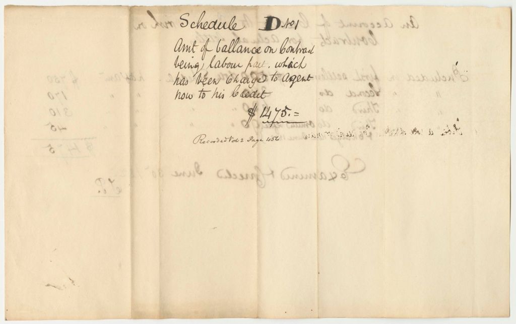 Miniature of Schedule D No. 1, Account of Credit to James Irish on Contracts for Actual Settlers